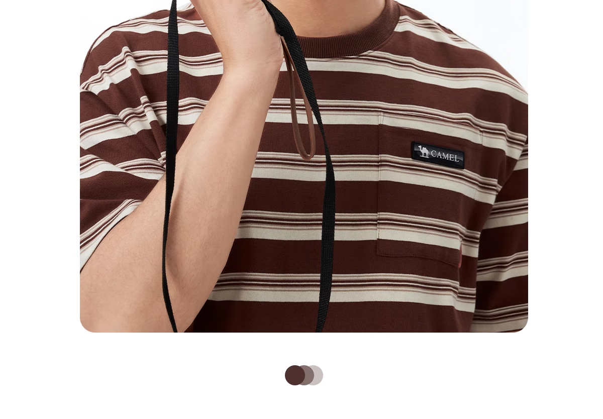 CAMEL 100% Cotton Outdoor T-Shirt Women Spring Summer Breathable Loose Fit Stretchy Striped Short Sleeve Top Men V010 16