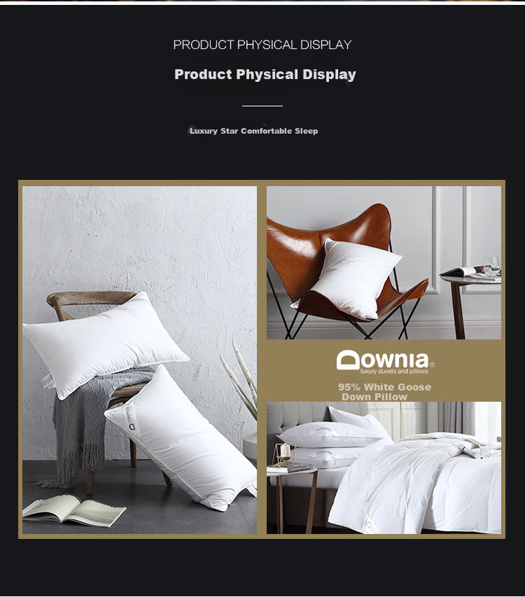 Downia Australian Pillow, Five-Star Hotel Down Pillow, 95% White Goose down Pillow, Soft Cotton Medium Pillow 74*48CM 15