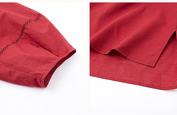 Demana Little Rose Summer V-Neck Cotton Linen Blend Shirt with Puff Sleeves and Side Slits Women's Top 8