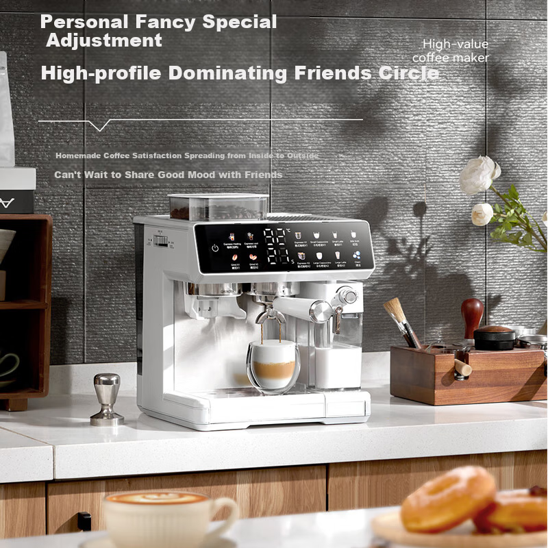 AEOMJK艾摩客【国家补贴】双泵双锅炉咖啡机 研磨一体一键出奶咖半全自动 意式家用一键花式打奶泡CM5710