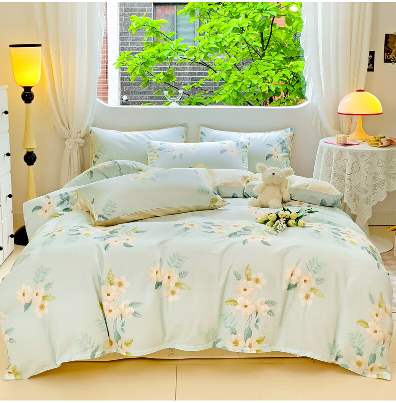 Hodo Cotton Bedding Set for 1.5/1.8m Bed, Home Use Double Bed Cover, Bed Sheet, Pillowcases, 100% Pure Cotton, Dream Island Patter 17