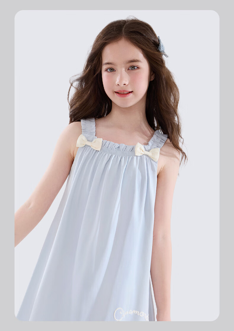 Hello Kitty Girls' Nightgown, Summer Children's Spaghetti Strap Sleepwear, Stylish Princess Dress, for Older Children, Home Wear, G083, Misty Blue, Size 170 8