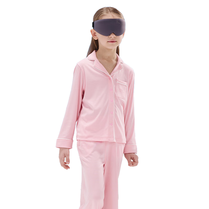 Hinos Children's Four Seasons Home Wear Lapel Set, Seamless Feel 5th Generation Sweat-Wicking Quick-Dry Pajamas, Light Pink, 120
