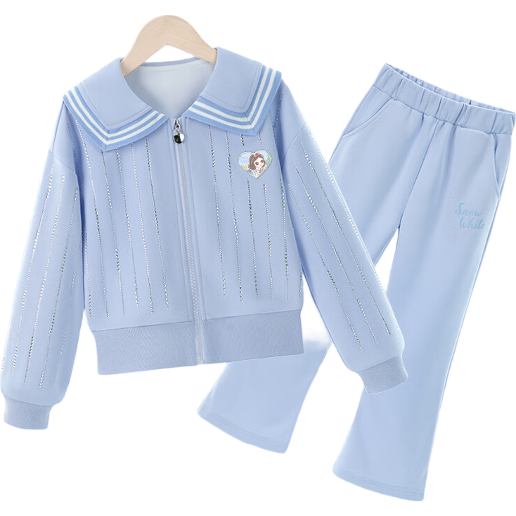 Disney Girls' Spring And Autumn Outfit, Spring Girls' Jacket, Children's Pants, Sports Casual Set 2026, Blue, Size 160