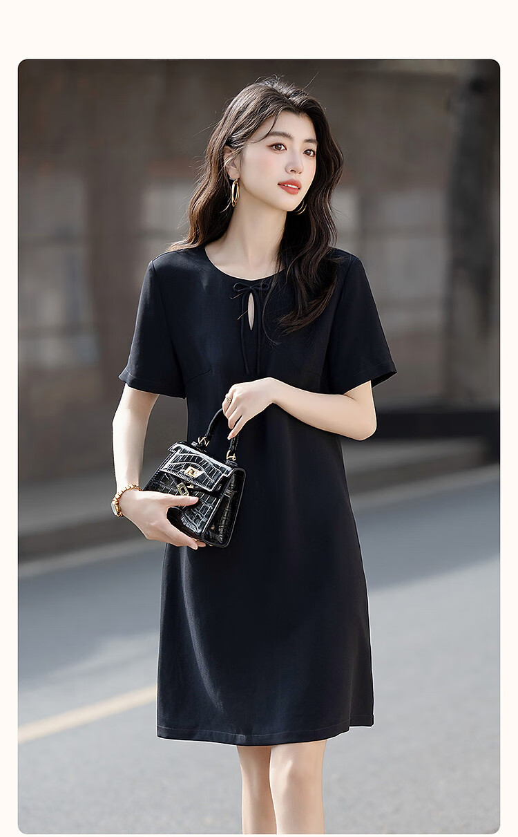 Dme [Luxurious Acidic] Summer Elegant Style Hollow-Out Bow Mini Black Dress Straight-Leg Slimming Women's Dress 1