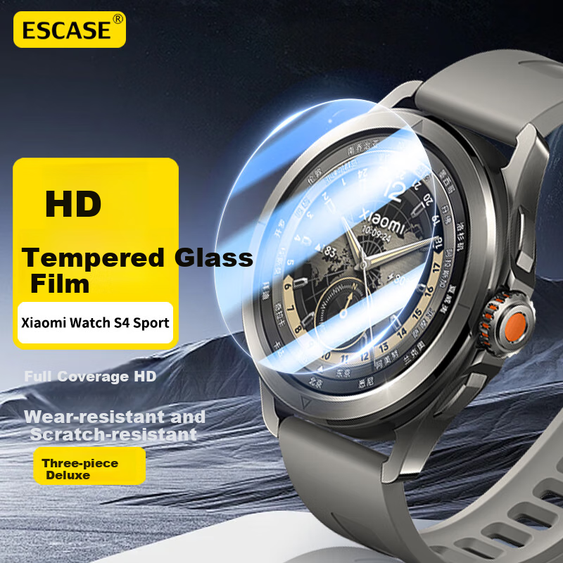 ESCASE [Three-Pack] Tempered Glass Screen Protector for Xiaomi Watch S4/Sport, High-Definition Clear Anti-Drop Scratch-Resistant Self-Adhesive Fingerprint-Resistant Glass Film
