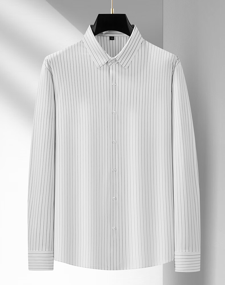 Ayoupang Summer Plus Size Pullover Striped Long-Sleeve Shirt, Loose Fit for Chubby Men, Ice Silk High-Elasticity Wrinkle-Resistant Non-Iron Shirt 18
