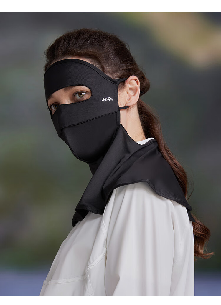 JEEP Women's Full Face Ice Silk Sun Protection Mask Summer UV Protection Face Bikini Sunshade Outdoor Cycling Black 11