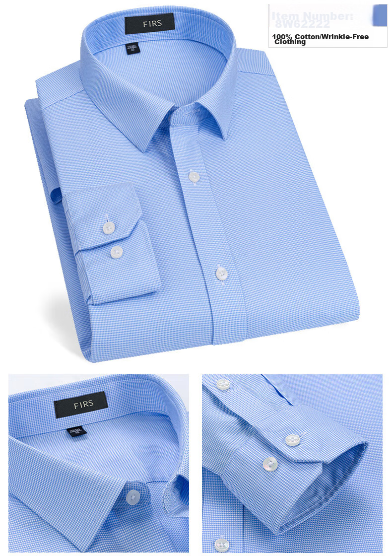 FIRS Long-Sleeve Shirt for Men, DP Wrinkle-Free Dress Shirt, Business Casual Work Pure Cotton White Shirt, Plain White, Size 38 13