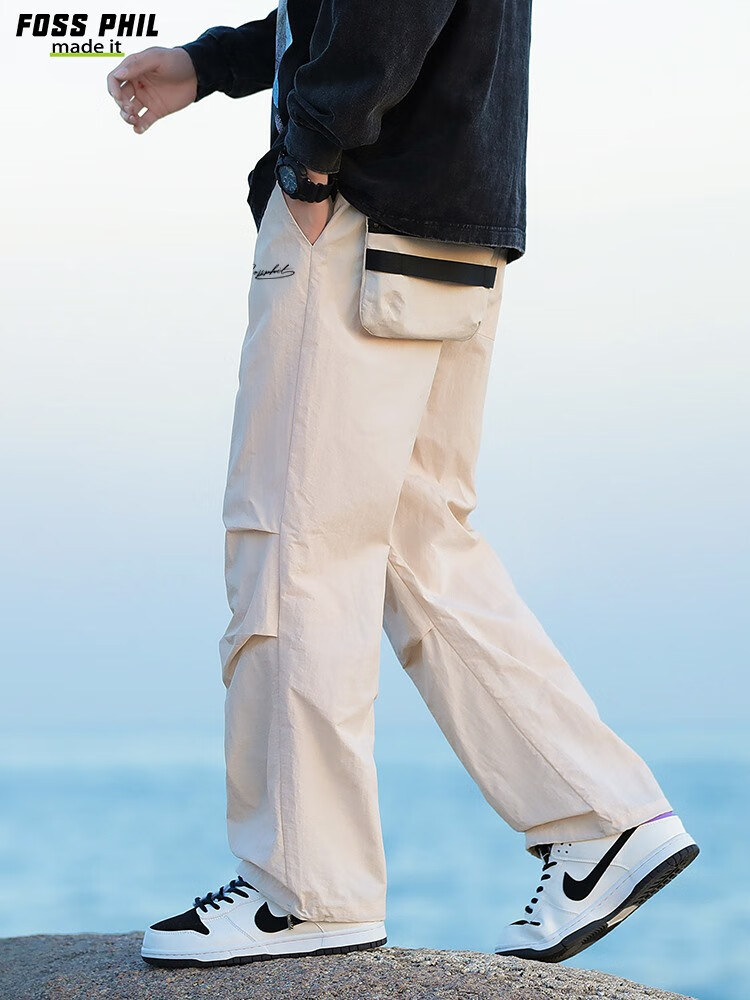 Foss Phil American-Style High Street Cargo Pants for Men, Spring And Autumn Ice-Cool Sports Straight-Leg Tapered Casual Pants, FPK57 Black M 12