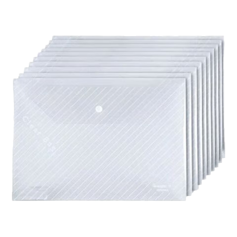 GuangBo 3c Digital All-Net Low Price, 20-Pack A4 Button Closure, Student Transparent Waterproof File Folder, Exam Paper Storage, Subject Classification File Bag, Office Supplies, Striped Style, A6320KA