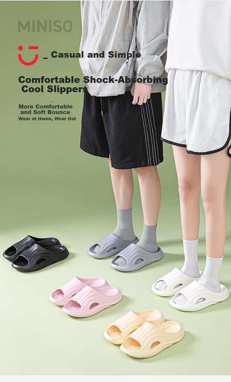 MINISO Slippers for Men And Women, Home Couple Comfortable Bathroom Non-Slip Odor-Resistant All-Season Slippers, Pearl White, Size 38-39 1