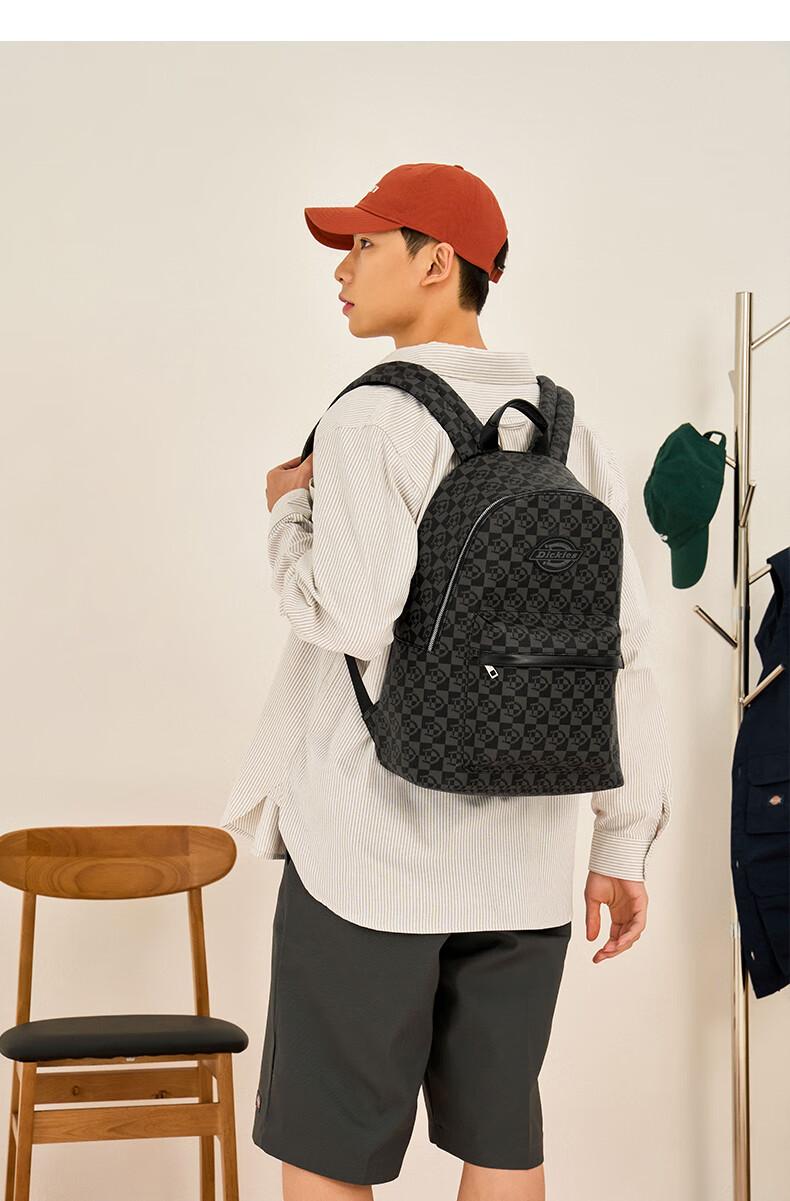 Dickies Backpack for Men And Women, Checkered Fashion Casual Versatile Large Capacity Travel Bag Student Schoolbag Laptop Bag 14 Inch 2