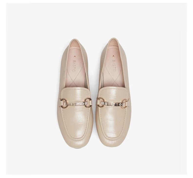 Basto Low-Heel White Lambskin Loafers, Women's Leather Shoes, Single Shoes WEF61AA5 10