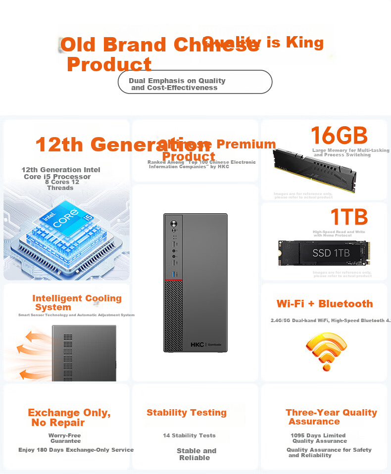 SAMBADA HKC Desktop Computer Intel Core i5-7400 8GB RAM 256GB SSD WiFi 23.8" Business Office Home PC with 15% National Subsidy 3