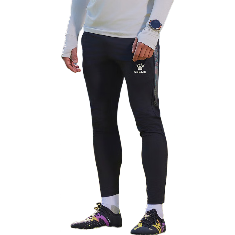 KELME Men's Soccer Tapered Pants, Slim-Fit Knitted Elastic Training Trousers, Breathable Running Sports Pants, Black, 2XL