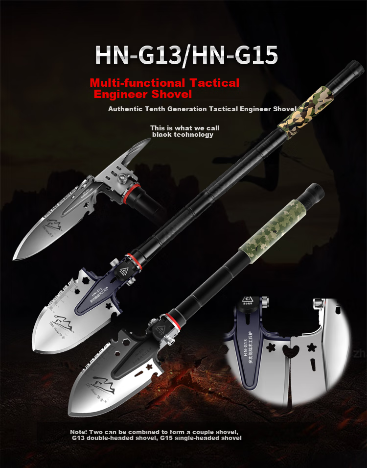 TRE-Hana HN-G13 Standard Mini Military Shovel, Ice Walking Pick, Trekking Pole with Additional Functional Tactical Entrenching Tool 1