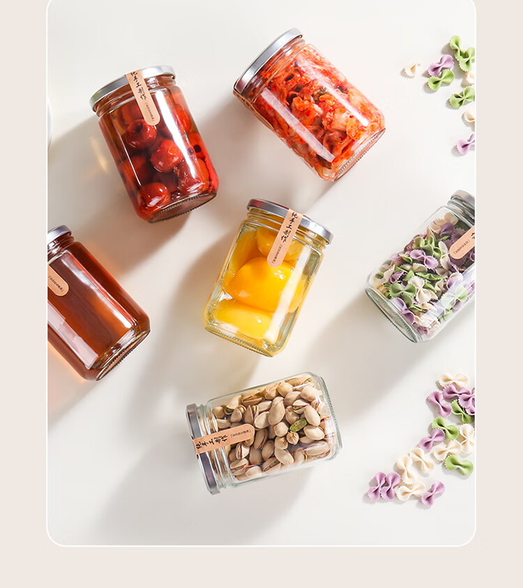 Baijie Glass Sealed Jar 500ml*6 for Stewing Yellow Peach Honey Canning, Jam, Chili Sauce, Laba Garlic 4
