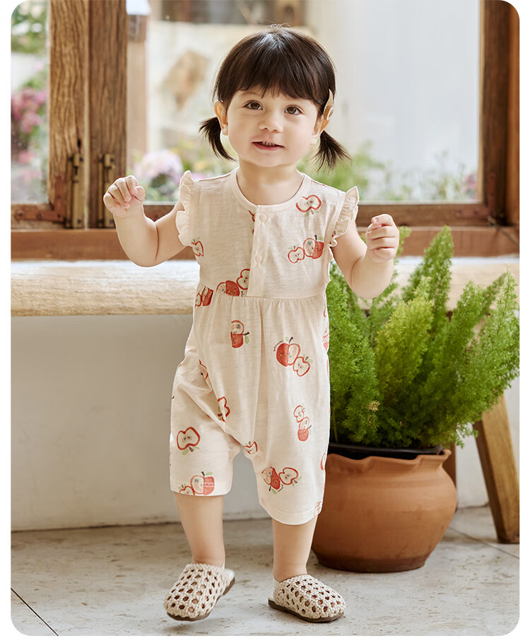 Weishi Muni [Slub Cotton] Baby Romper Summer Short Sleeve Thin Cute Baby Girl Clothes Summer Outfit 8