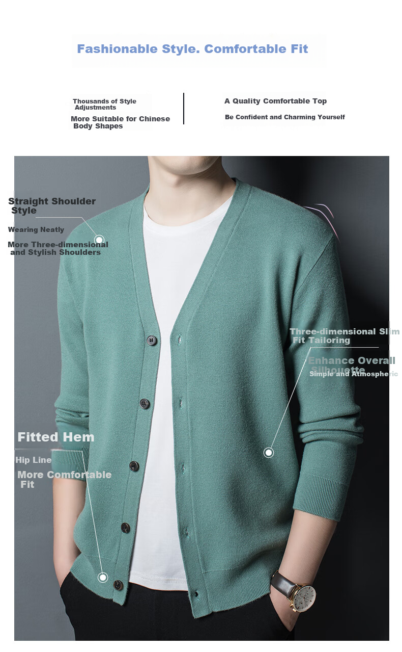 Hengyuanxiang Knitted Cardigan for Men, Spring And Autumn Solid Color Versatile Sweater, Middle-Aged Men's Clothing, Wool-Blend Casual Warm Outerwear 4