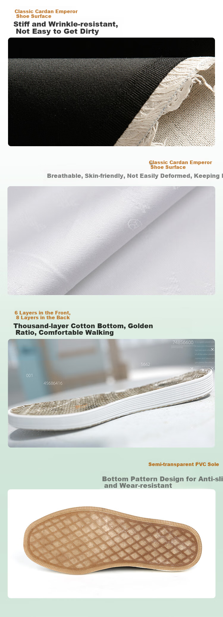 Laomeihua [Triple-Protection Bamboo Fiber] Traditional Beijing Cloth Shoes with Thousand-Layer Sole, Moisture-Absorbing, Quick-Drying, Mugwort Shock-Absorbing, Size 39 3