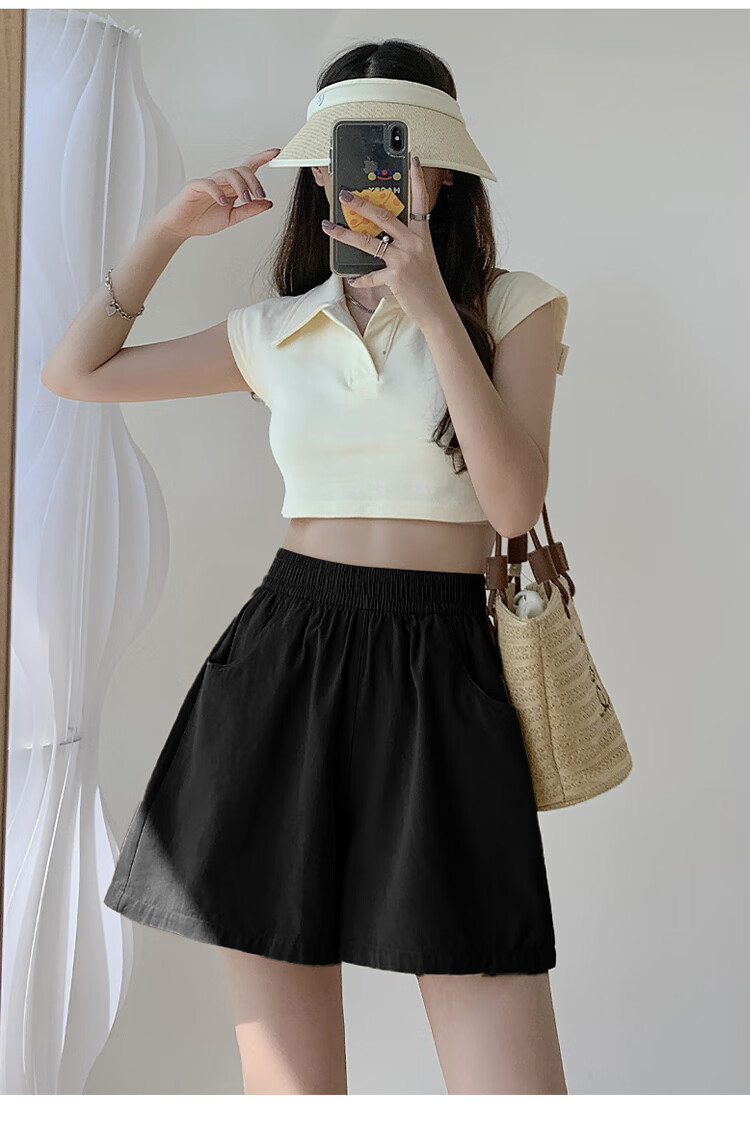 Free Style Pure Cotton Workwear Shorts for Women Summer 2026 New High Waist Slim Loose Wide Leg Outdoor Running Casual Knee-Length Pants 11