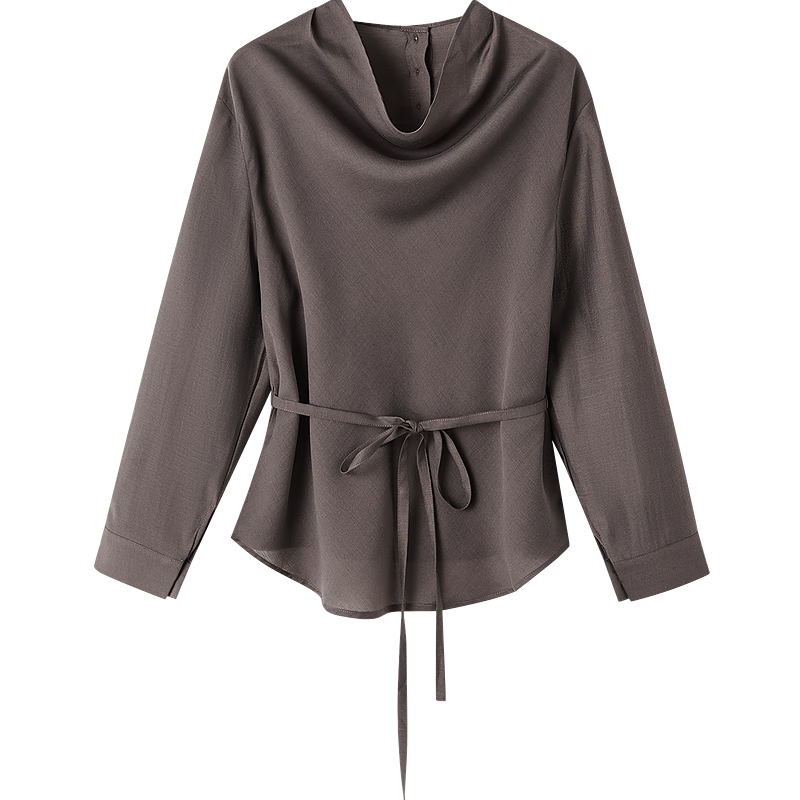 Dme [Designer's Private Label] Autumn Elegant Flowing Collar Shirt with Tie-Up Back, Long-Sleeve Blouse, Women's Top