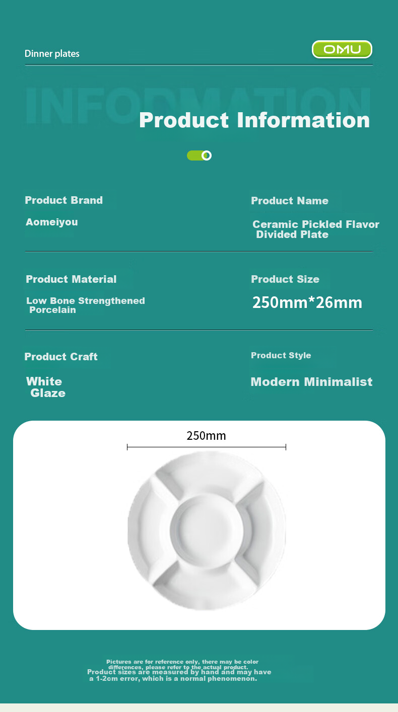 AOmeiyou Ceramic Plates, Divided Dining Plates, Low-Calorie Plates, Postpartum Meal Plates, Student Fast Food Plates, Braised Meat And Vegetable Plates, Dried Fruit And Fruit Salad Plates 7
