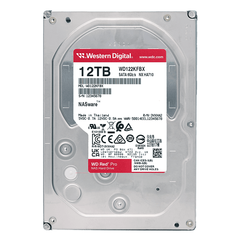 Western Digital (WD) NAS Hard Drive, WD Red Pro, 12TB, 7200 RPM, 512MB Cache, SATA, CMR Vertical Recording, NAS-Specific Hard Drive, 3.5-Inch, WD122KFBX