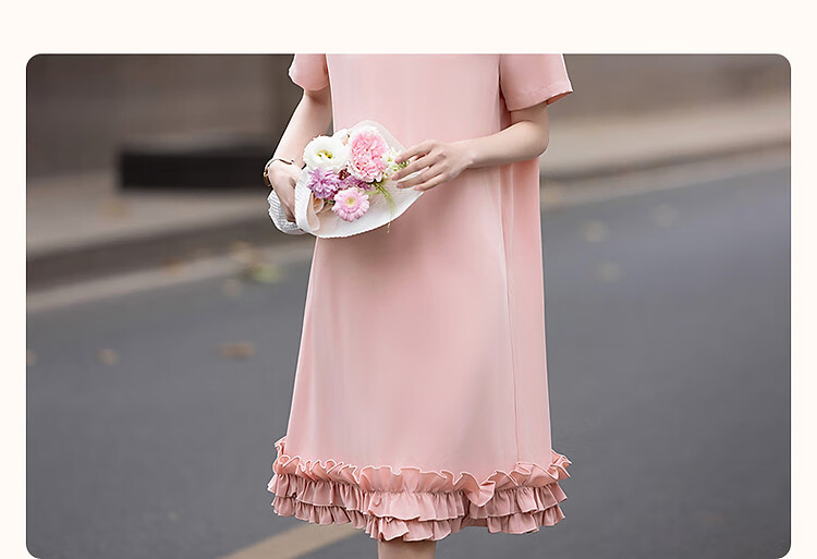 Dme [Tianren Gentle Styling] Summer Shiny 80D Linen Mushroom Edge A-Line Mid-Length Women's Dress 4