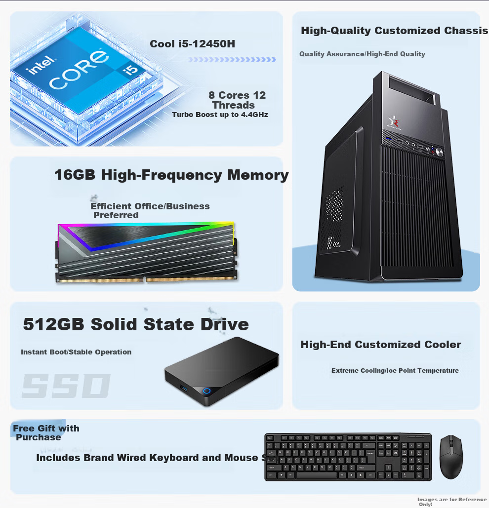 HEXIEHAO Subsidy 20% Office Gaming Home Desktop Computer Complete Set (13th Gen Core I5, 8GB RAM, 512GB SSD, 4GB Dedicated Graphics Card, Wireless WIFI) 2