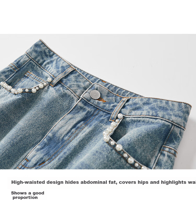 Dme [Yuanqi Yujie] Spring And Autumn Treasure Cloud-Feel Pure Cotton Pearl Decorative Design Split Denim Midi Skirt for Wome 6
