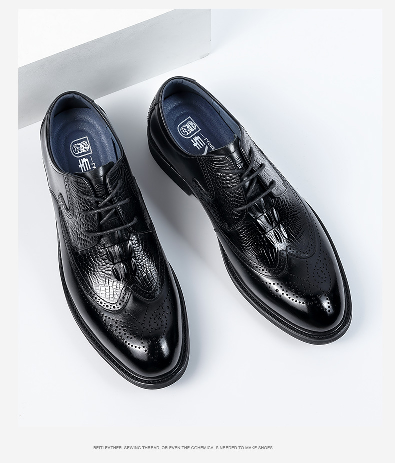 LAORENTOU Men's Business Dress Shoes First Layer Cowhide Non-Slip Brogue High-End Shoes 510409 Black Size 38 12