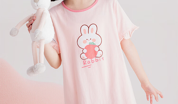 DEESHA [7A Antibacterial] Girls' Nightgown, Princess Style, Pure Cotton, Lightweight And Breathable, for Summer, Suitable for Older Children, One-Piece Dress 8