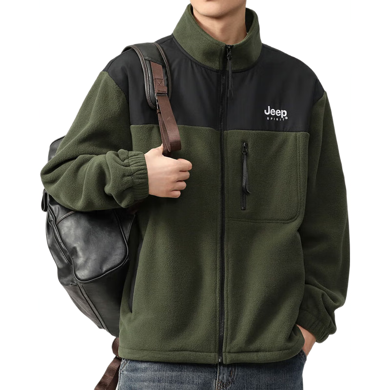 JEEP SPIRIT Men's Jacket, Autumn And Winter Sweatshirt, Men's Fleece Casual Cardigan, Army Green, XL