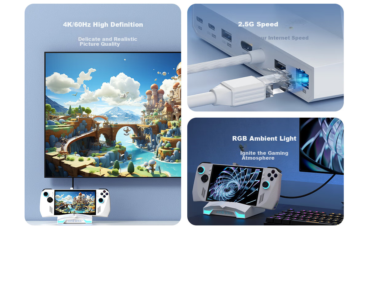 Hagibis Compatible with ROG Handheld Docking Station, SteamDeck Expansion Dock, Switch 2 Stand, Portable Bracket, Game Console Connection to Monitor, HDMI Converter Accessory 4