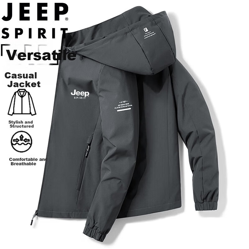 Мужская куртка JEEP SPIRIT, весна-осень, с капюшоном, повседневная, для активного отдыха, черная, размер 3XL