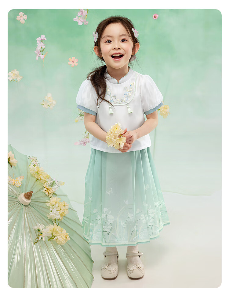 BALABALA Girls' Horse-Face Skirt Children's Outfit Summer New Embroidered Shirt Short Skirt New Chinese Style 12