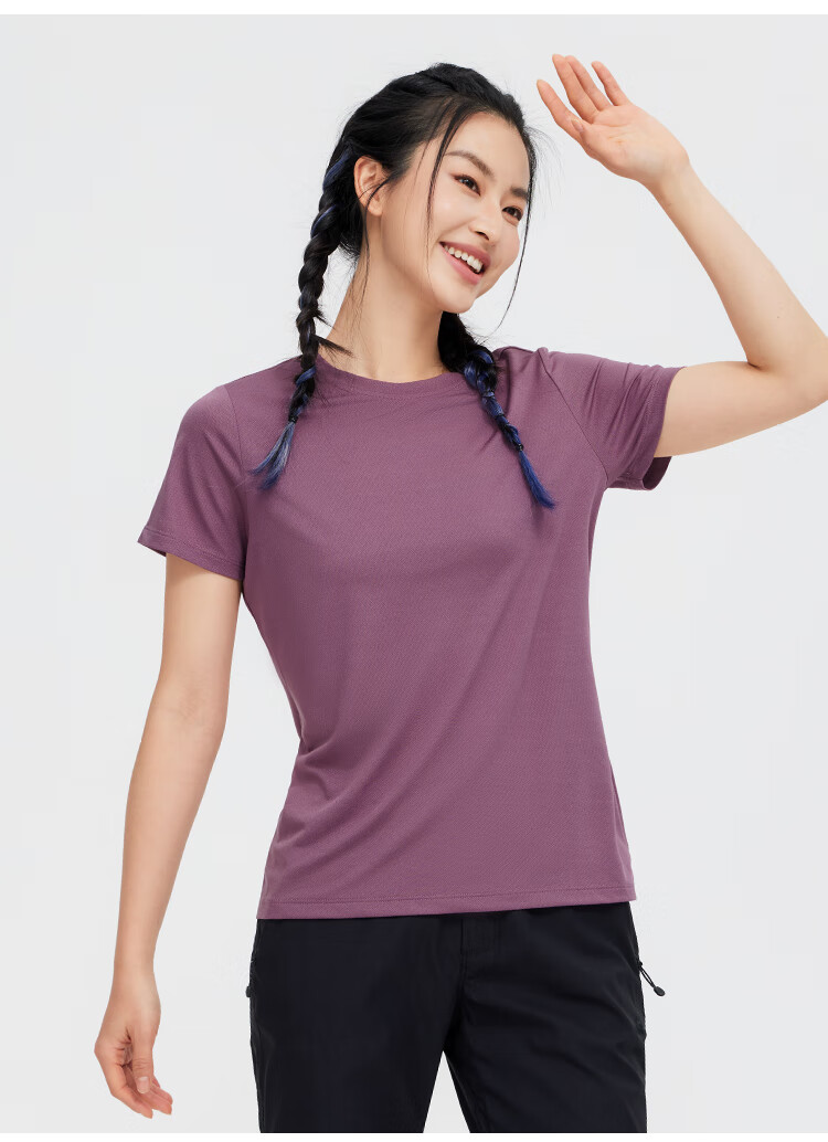 Toread Women's Quick-Dry T-Shirt Summer Lightweight Bare-Feel Round Neck Running Sports Mesh Breathable Top Black M 5