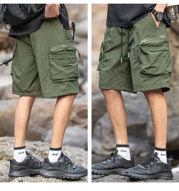 JEEP Ice Silk Shorts for Men, Summer Cool Casual Cargo Pants Loose-Fitting Trousers Men's Knee-Length Shorts, Black, 2XL 8