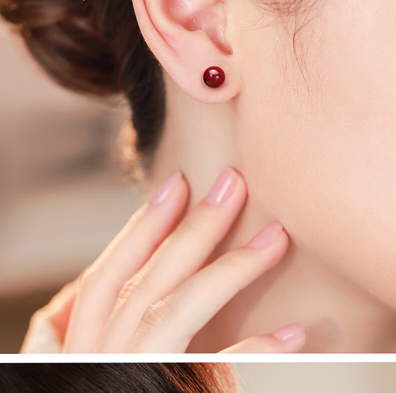 GLTEN Cinnabar Pure Silver Stud Earrings for Women, New Style Ear Jewelry, Birthday Gift for Ladies, Anniversary Present for Girlfriend Or Wife 3