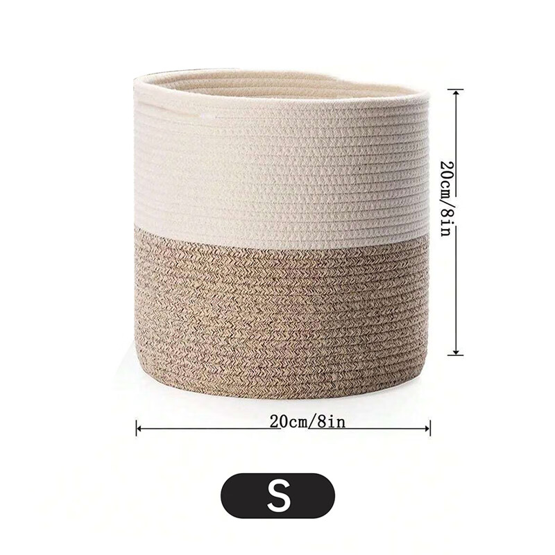 Ouranzhe Handmade Woven Cotton Laundry Basket Small Colorful Portable Storage Bin
