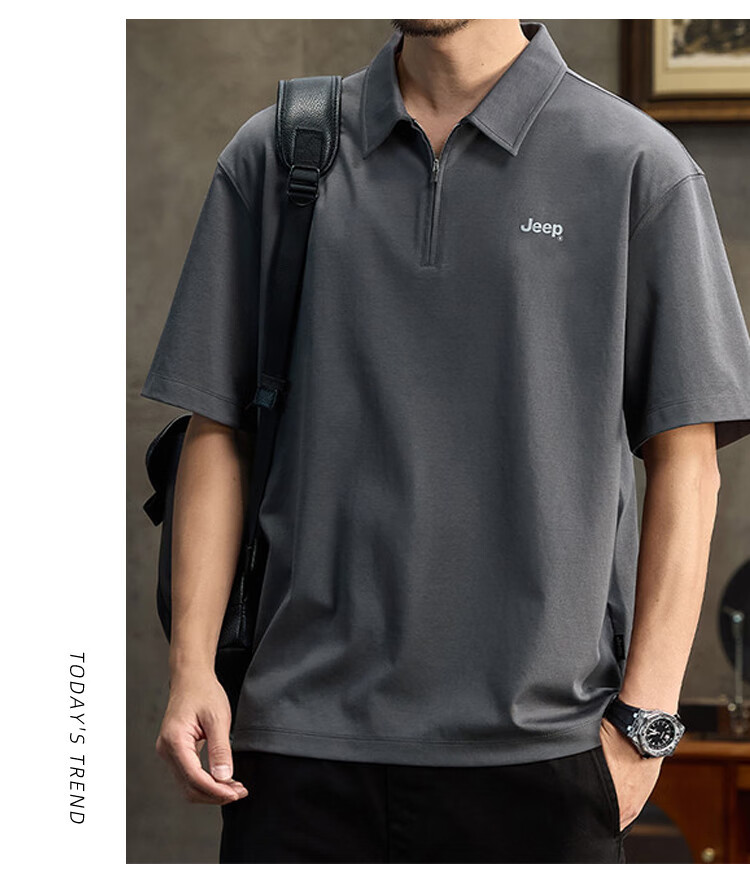 JEEP Polo Shirt for Men, Summer Short-Sleeve T-Shirt, Comfortable Breathable Casual Versatile Commuter Loose-Fitting Collared Top for Me 8