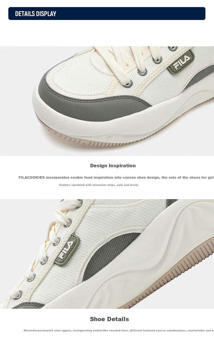 FILA Official Men's Shoes, COOKIES Retro Canvas Shoes, Cookie Shoes, Fashionable Casual Shoes 17