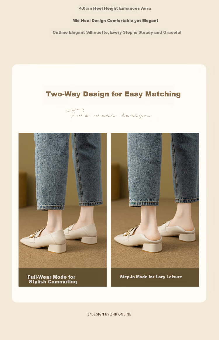 ZHR High Heels for Women, 2026 New Style Women's Shoes, Pearl Buckle Loafers, Women's Commuter Leather Shoes, Two-Way Wear K170 Beige 36 5