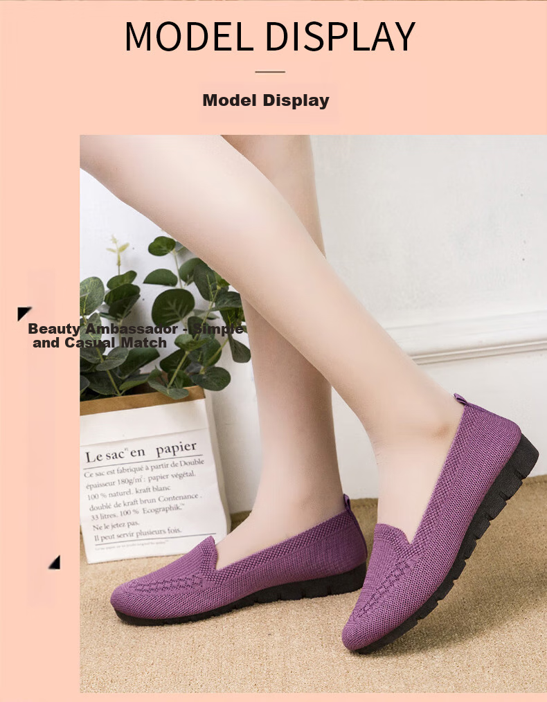 Weizhi Old Beijing Cloth Shoes for Women, Fly-Knit Loafers, Polyurethane Sole Flats, Mom Shoes WZ1029 Purple Size 40 9