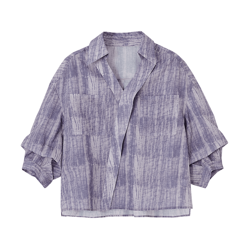 Dme [Art Student Outfit] Summer Artistic Gradient Lapel Shirt, Loose Comfortable Blouse, Women's Top