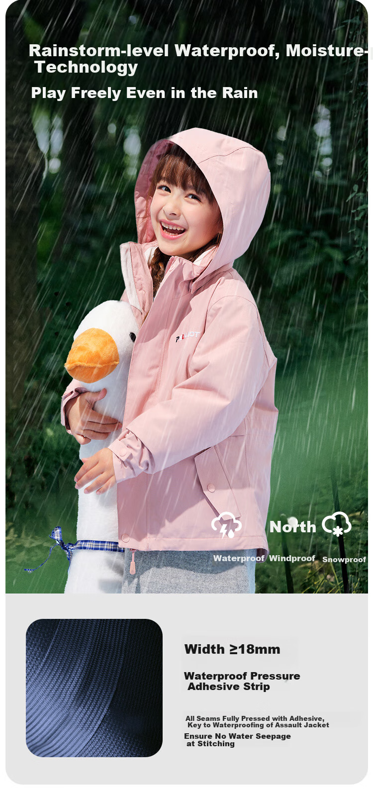 Pelliot [Classic 2.0] Children's Functional 3-In Outdoor Jacket for Autumn And Winter Warmth, 13440137, Pink, Size 165 4