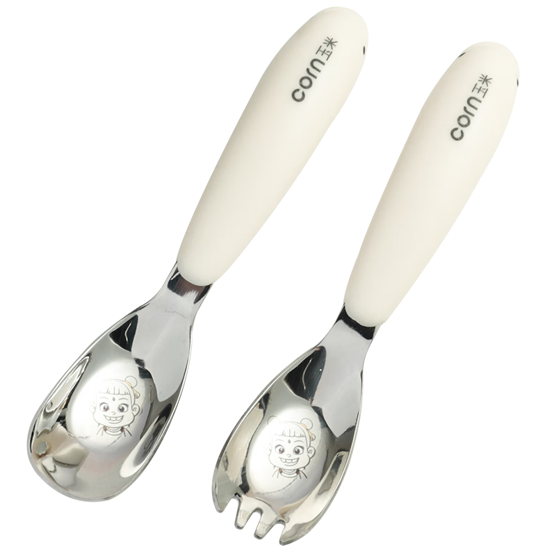CORN Yuanbao Spoon, 316 Stainless Steel Cartoon Skateboard Fork Spoon, Children's Home Use, Learning to Eat, Baby Training Fork Spoo