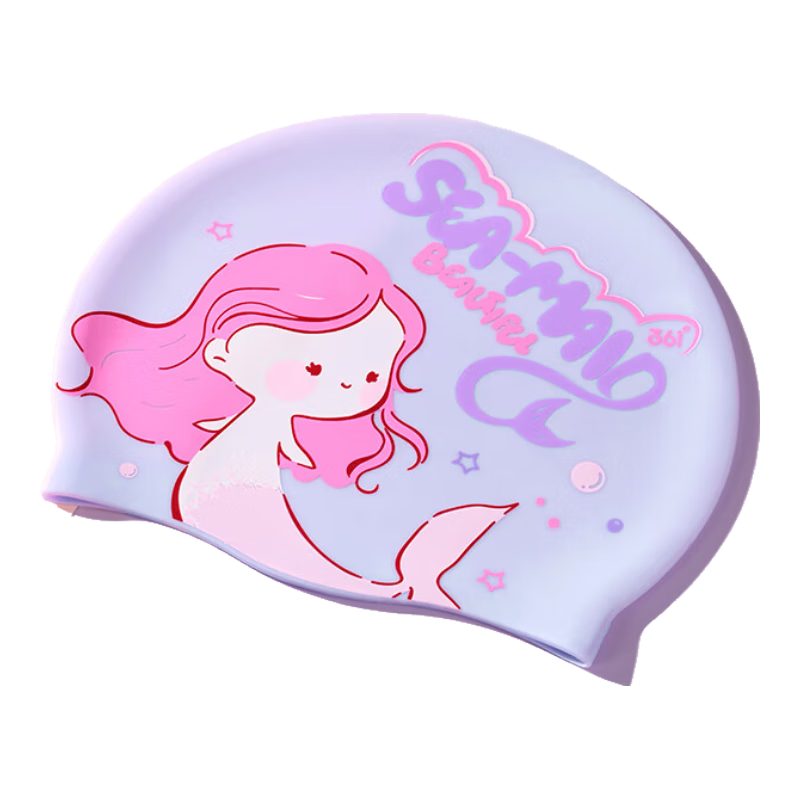 361° Children's Swimming Cap for Girls, Waterproof Non-Binding Silicone Cap, Professional Ear-Protecting Swimming Gear
